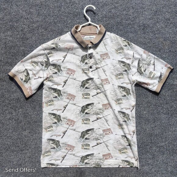 American Summer Other - American Summer Polo Shirt Clothing Company White Beige Fishing Lures Bass M